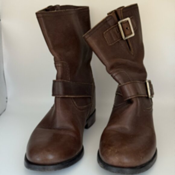 Prada Brown Leather Buckle Moto Boots – Women’s 38.5 (US 8.5) - Picture 1 of 10